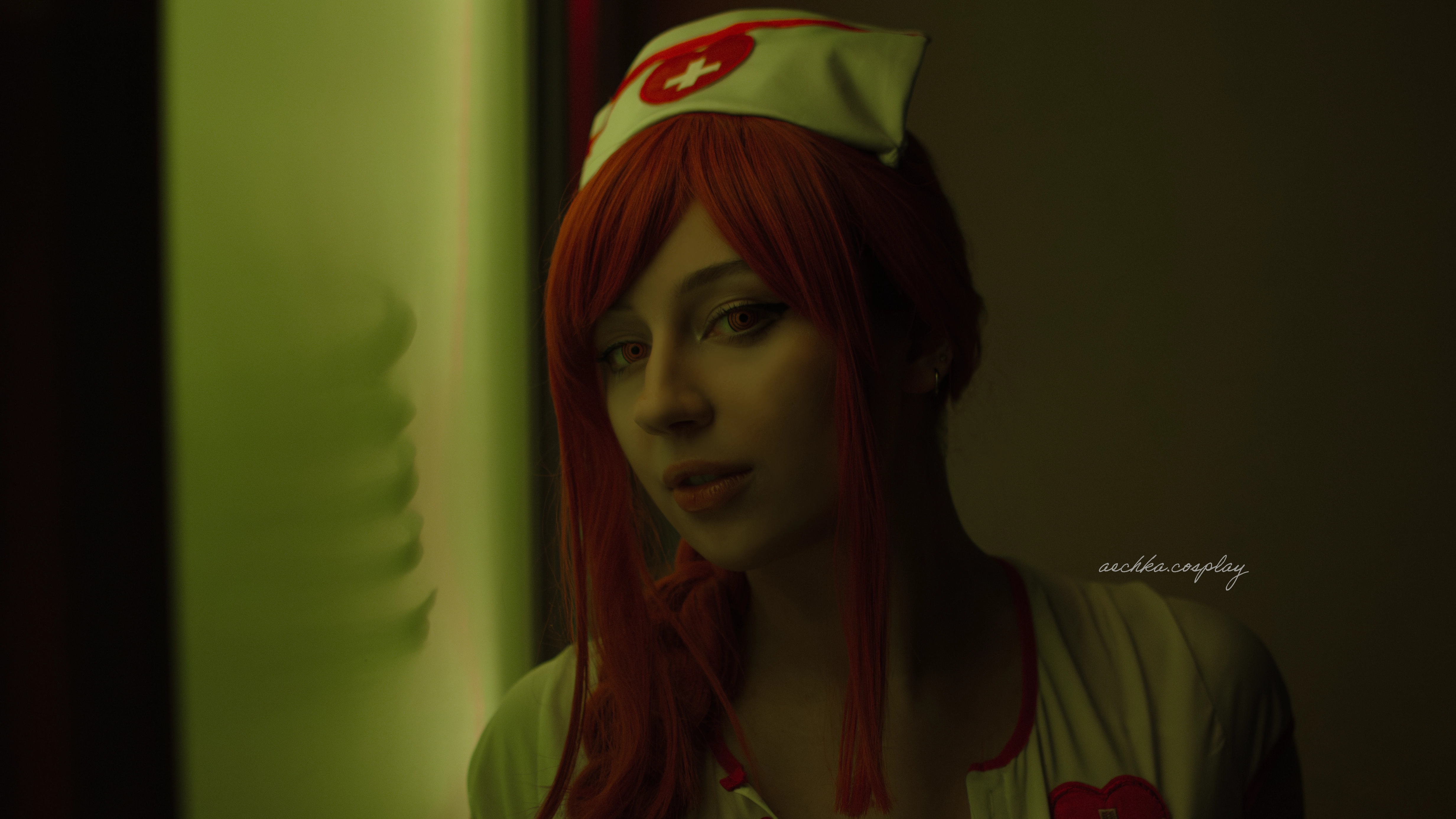Aechka cosplays Makima in a nurse suit